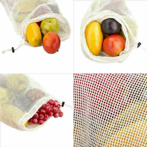 custom organic cotton produce bag reusable net shopping bag washable drawstring mesh bag for fruit vegetable grocery 