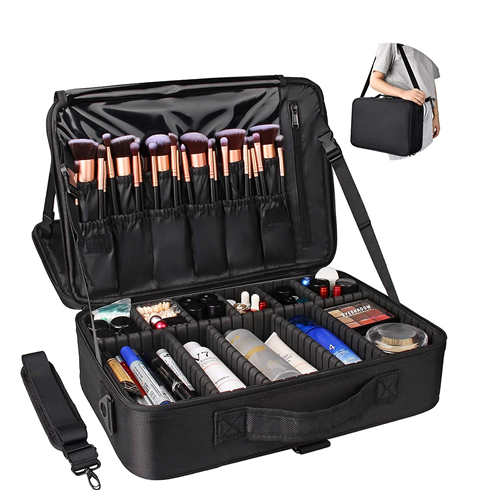 Professional Makeup Train Case Cosmetic Bag Brush Organizer and Storage 16.5