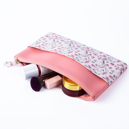 Wholesale Pink PU Leather Waterproof Custom Travel Digital Printing Makeup Bag Cosmetic Bag