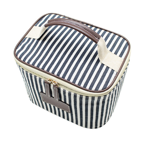 Fashion Outdoor Lunch Large Cooler Bag Stripe Canvas Insulated Cooler Food Delivery Bag
