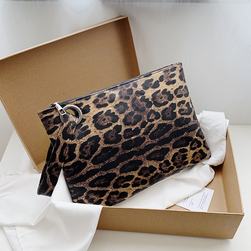 PU leather leopard clutch bag